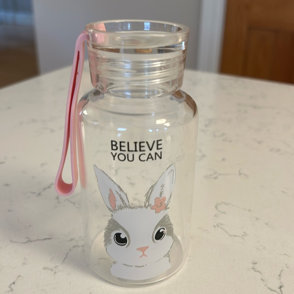 Mumuso Bunny Rabbit Glass Cup w Lid Cute Kawaii Clear Tumbler